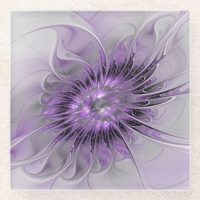 Dessous-de-verre En Verre Lavande Fleur Dream Moderne Abstrait Fractal Art (Devant)