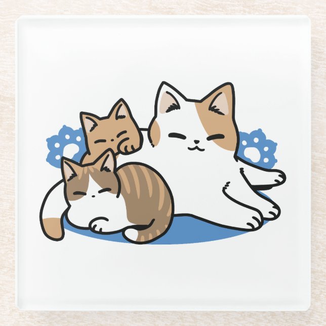 Dessous-de-verre En Verre Laze Furr Days - Cute Lazy Cats Design (Devant)