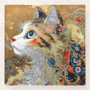 Dessous-de-verre En Verre Le chat Zen Vintage japonais Ukiyo-e