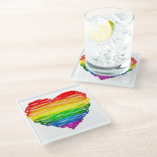 Dessous-de-verre En Verre Le cœur arc-en-ciel de SlipperyJoe griffonné tourb