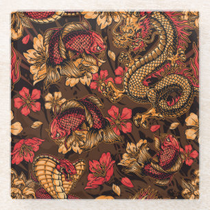 Dessous-de-verre En Verre Le dragon japonais koi motif.