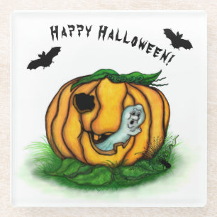Dessous-de-verre En Verre Le fantôme d'Halloween, chauve-souris, fantôme et 