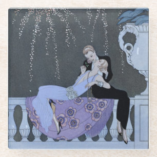 Dessous-de-verre En Verre Le feu, illustration pour des "fêtes Galantes" pa