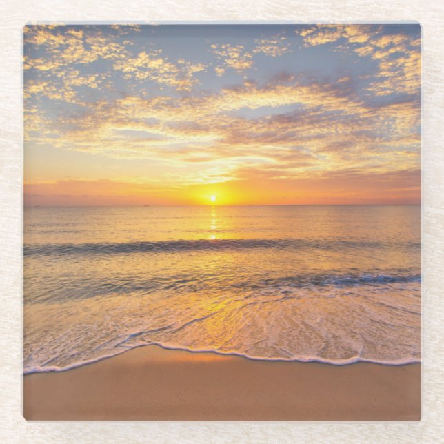 Dessous-de-verre En Verre Le matin Sun au bord de la mer (Devant)