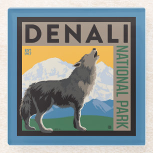 Dessous-de-verre En Verre Le Parc national de Denali   Howling Wolf