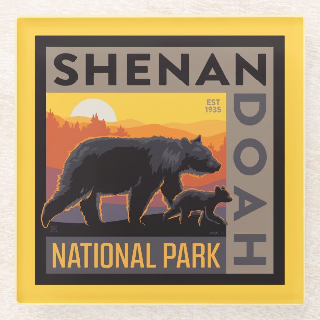 Dessous-de-verre En Verre Le Parc national de Shenandoah | Mama Bear & Cubs (Devant)