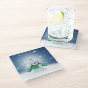 Dessous-de-verre En Verre Le personnage de bonhomme de neige de Noël adorabl