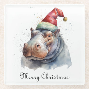 Dessous-de-verre En Verre Le petit hippopotame du Père Noël, personnalisé