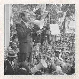 Dessous-de-verre En Verre Le sénateur Robert Kennedy faisant campagne pour l