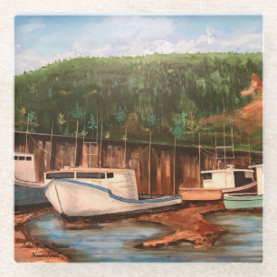 Dessous-de-verre En Verre Le Village De Pêcheurs Artisanat Peint À La Main