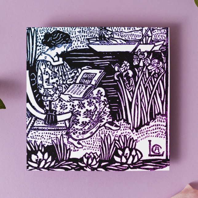 Dessous-de-verre En Verre Lecture Art Nouveau Femme (Créateur téléchargé)