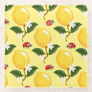Dessous-de-verre En Verre Lemon Ladybug : Motif jaune tropical.