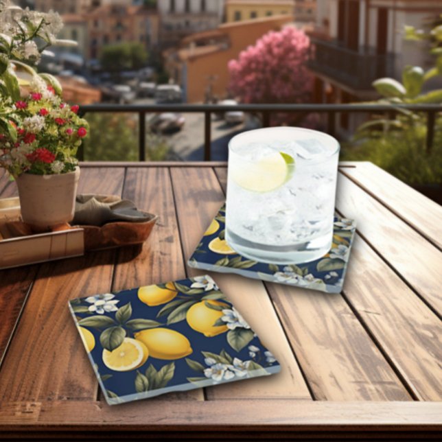 Dessous-de-verre En Verre Lemons méditerranéens sur bar italien Navy (Italian Lemons on Navy
Coasters)