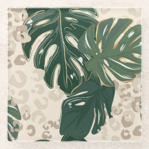 Dessous-de-verre En Verre Leopard Monstera : Jungle Imprimer Vintage.