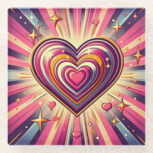Dessous-de-verre En Verre les années 70 coeur pop art/Valentines