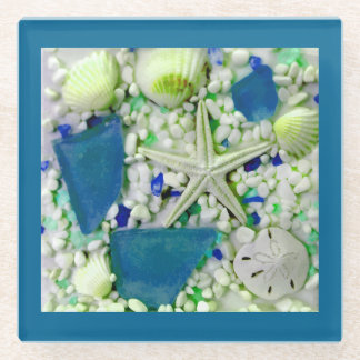 Dessous-de-verre En Verre Les coquillages d'été de la plage