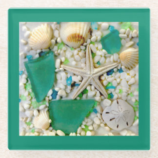 Dessous-de-verre En Verre Les coquillages d'été de la plage