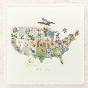 Dessous-de-verre En Verre Les Etats-Unis fleurissent la carte - notre