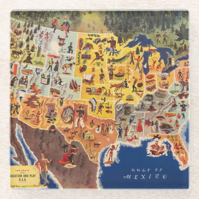 Dessous-de-verre En Verre Les Etats-Unis tracent - les vacances et le jeu (Devant)