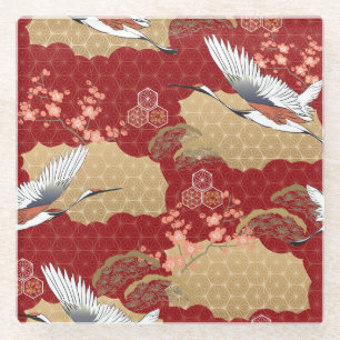 Dessous-de-verre En Verre Les fleurs japonaises de kimono