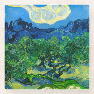 Dessous-de-verre En Verre Les oliviers de Van Gogh dans un paysage montagneu