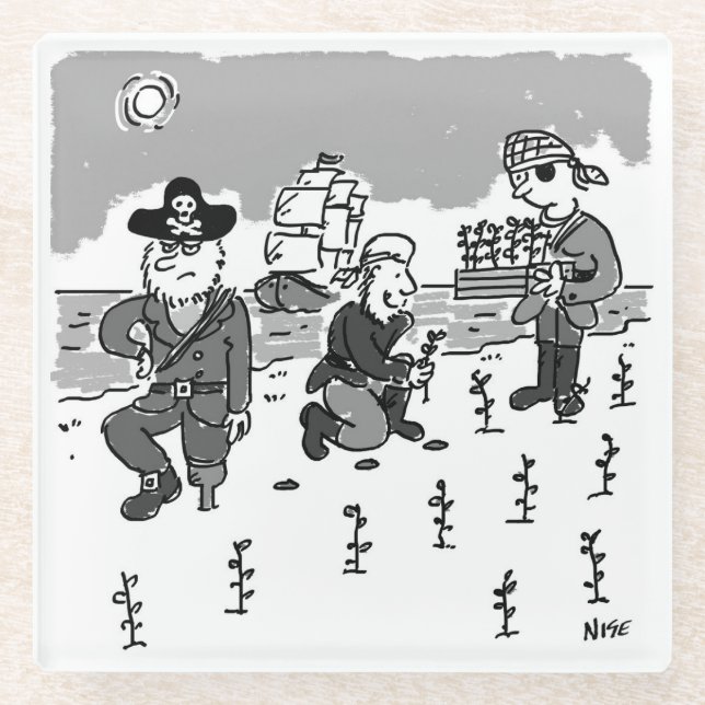 Dessous-de-verre En Verre Les pirates jardinent à l'aide d'une jambe en bois (Devant)