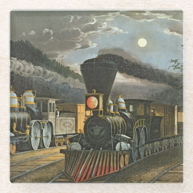 Dessous-de-verre En Verre Les trains rapides de foudre, 1863 (Devant)