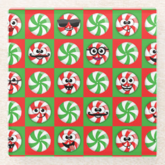 Dessous-de-verre En Verre Les visages des bonbons de Noël
