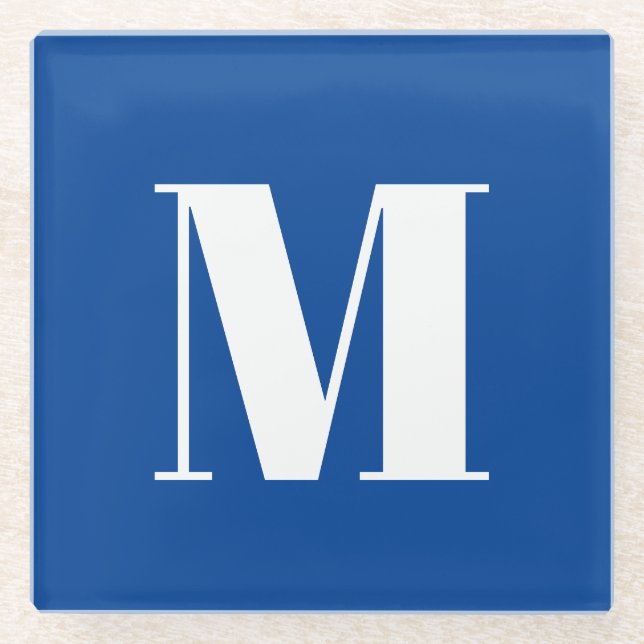 Dessous-de-verre En Verre LETTRE INITIALE Bleu Profond Monogramme Moderne De (Devant)