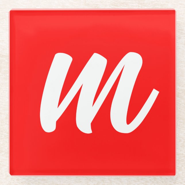 Dessous-de-verre En Verre LETTRE INITIALE CalliGRAPHIQUE BLANCHE ROUGE (Devant)