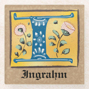 Dessous-de-verre En Verre LETTRE MOYENNE Florale Illuminée I MONogramme