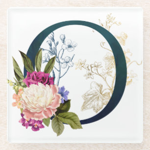 Dessous-de-verre En Verre Lettre O monogramme florale fantaisie