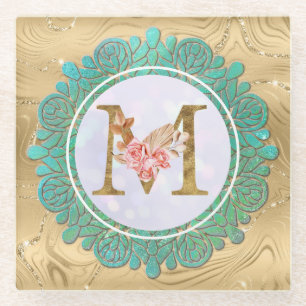 Dessous-de-verre En Verre Lettres Initiales Monogramme Élégant avec Mandala