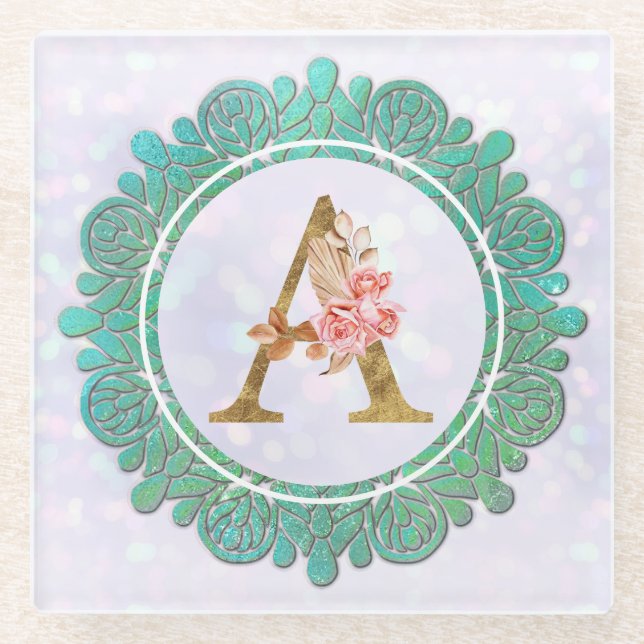 Dessous-de-verre En Verre Lettres Initiales Monogrammes Élégantes avec Manda (Devant)