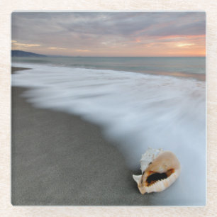 Dessous-de-verre En Verre Lever de soleil sur la plage et Shell
