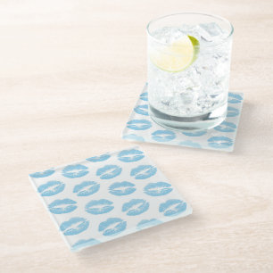 Dessous-de-verre En Verre Lèvres bleues, motif de lèvres, rouge à lèvres ble