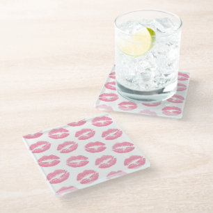 Dessous-de-verre En Verre Lèvres Roses, Motif De Lèvres, Rouge Rose, Baiser