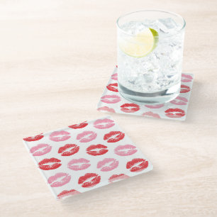 Dessous-de-verre En Verre Lèvres rouges et roses, motif de lèvres, rouge à l