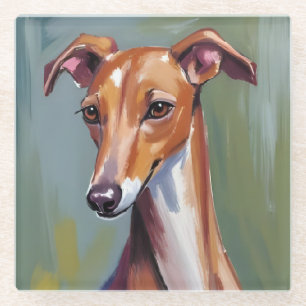 Dessous-de-verre En Verre Lévrier Italien   Peinture Aquarelle de Chien