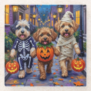 Dessous-de-verre En Verre Lhasa Apso faisant Trick-or-Treat dans des costume