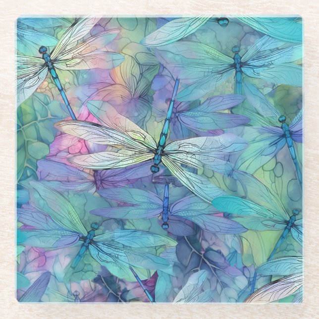 Dessous-de-verre En Verre Libellules bleues (Devant)