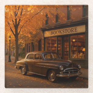 Dessous-de-verre En Verre Librairie Automne/Automne vintage et voiture