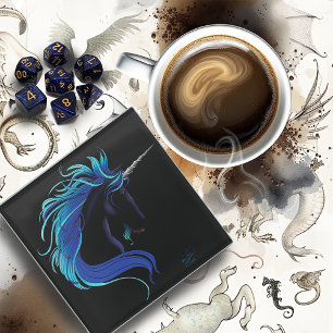 Dessous-de-verre En Verre Licorne noire élégante Magie Fantastique Bleu Arge