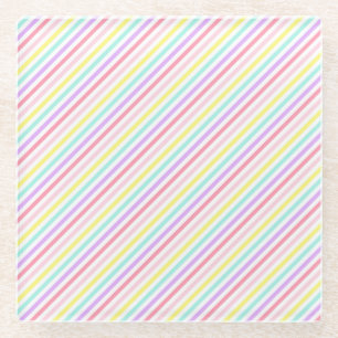 Dessous-de-verre En Verre Licorne Rayures Colorées Couleurs Pastel Arc-en-ci
