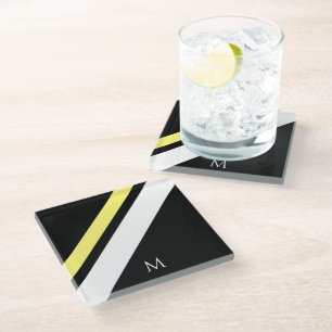 Dessous-de-verre En Verre Lignes diagonales initiales personnalisées en noir