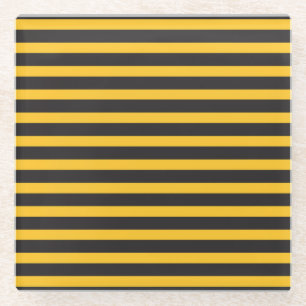 Dessous-de-verre En Verre Lignes géométriques horizontales jaunes noires Abe