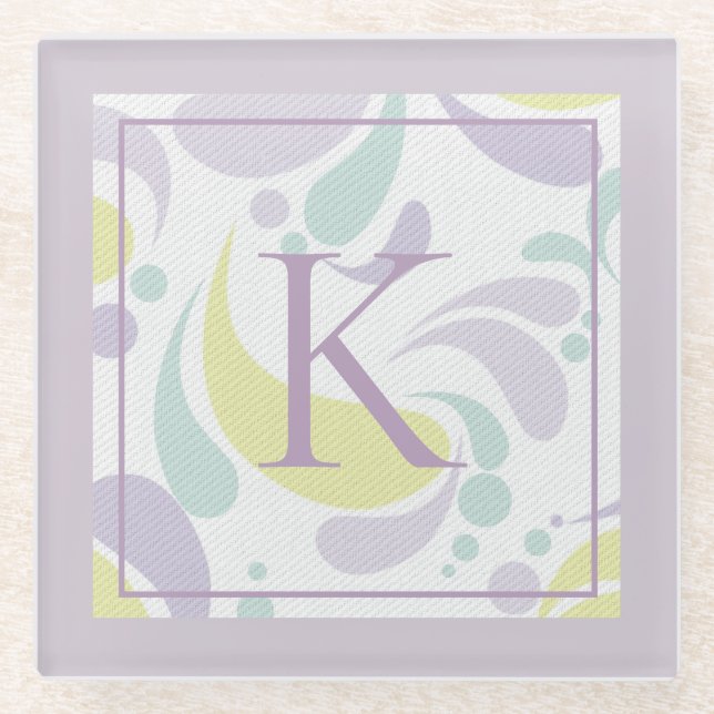 Dessous-de-verre En Verre Lilac et Green Pastel Motif clair Monogramme (Devant)