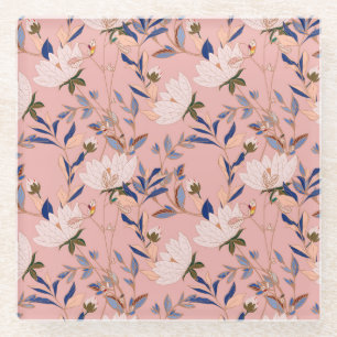 Dessous-de-verre En Verre Lilies Beige Crème : Fond Sans Couture Rose