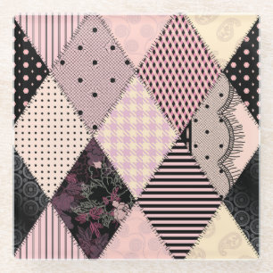 Dessous-de-verre En Verre Lingerie Textile : Motif Patchwork Vintage