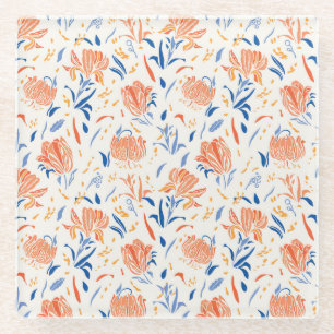 Dessous-de-verre En Verre Linocut botanique baroque : arrière - plan sans co